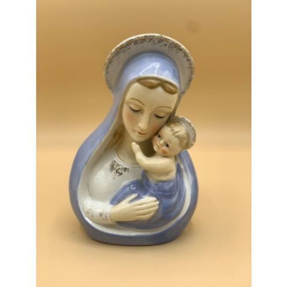 Vintage Virgin Mary Jesus Ceramic Planter Head And St Francis with Angels - Picture 2 of 11